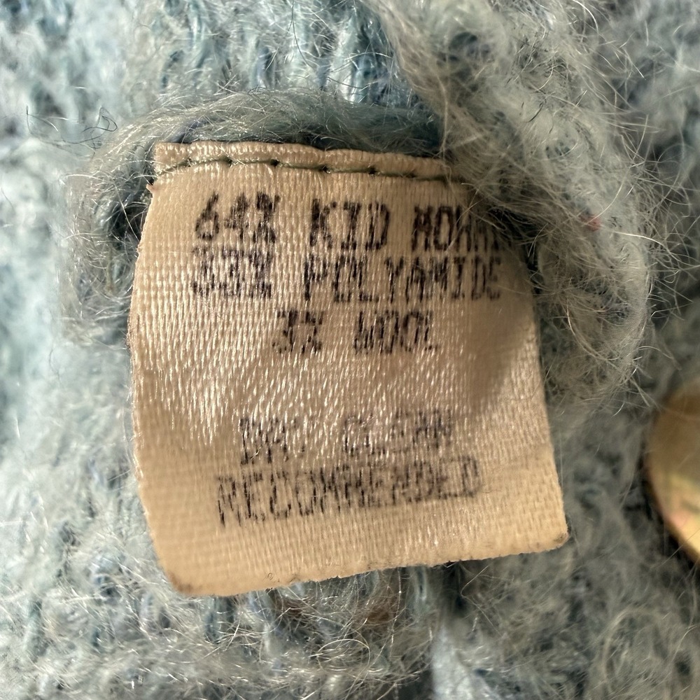 Margaret O'Leary Mohair Blend Cardigan Sweater Womens Medium Blue Abalone Button - Picture 9 of 9